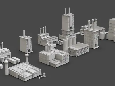 Low Poly 10 Industrial Buildings Mini Pack 1 - Untextured 3D model