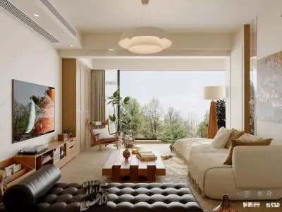 Pixels and Flowers living room interior scene 3D model