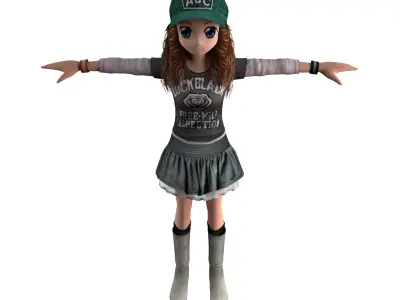 Manga Girl Low-poly 3D model