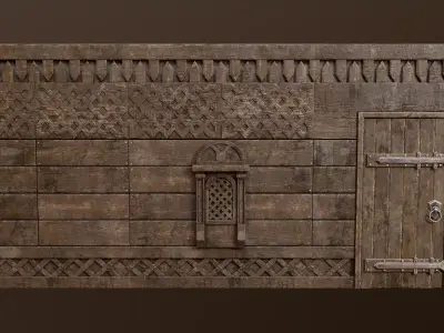 Medieval Modular Wall and Door Pack Game Ready Low-poly 3D model