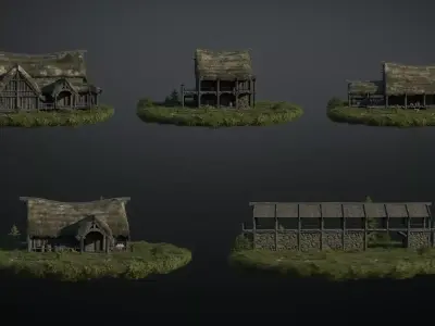 Skyrim Style Viking Town Kit - Medieval Village  Low-poly 3D model