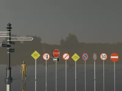 Traffic and street signs - Plate 3D model