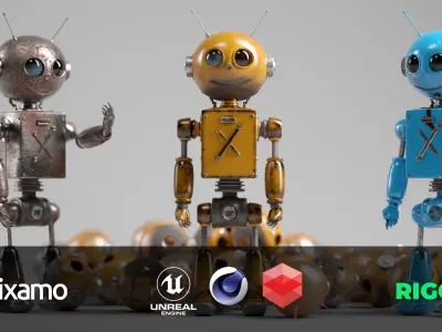 Retro Robot Character  Rigged  4K PBR Textures   Low-poly 3D model