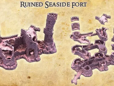 Ruined Seaside Fort Tabletop Terrain 28 MM 3D print model