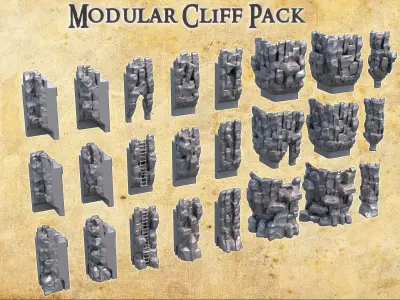 Modular Cliff Pack Tabletop Terrain 28 MM 3D print model