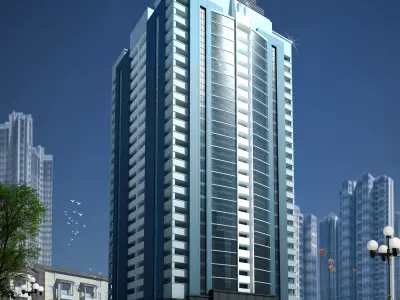 Apartment 1 high rise building in middle of park 3D model