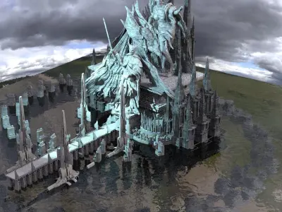 Frozen Kings Sci-Fi walkways With Statues 3D model