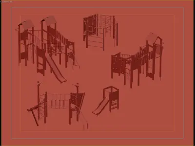 Modern Adventure Playground Structures 3D model