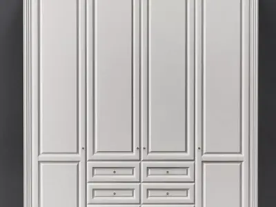 Wardrobe 3d model with doors and drawers Low-poly 3D model
