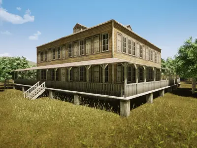 Wooden house New Orleans style PREVIEW Low-poly 3D model