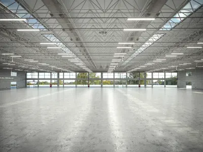 Warehouse industrial with metal roof 3D model