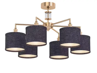 Laurent gold and chandelier with six drum shades 3D model