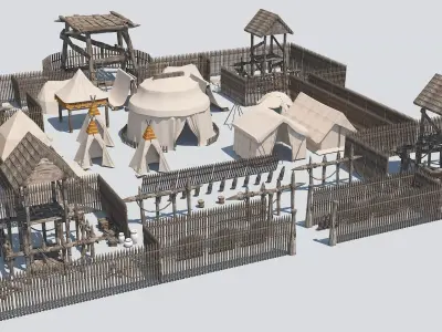 Set of medieval campaigns assets Low-poly 3D model