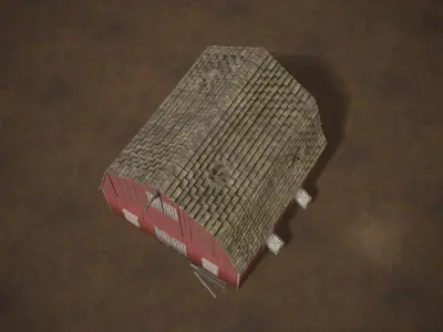 Barn Cattle Shed Farm Shelter Village Farmhouse With Interior  5 Low-poly 3D model