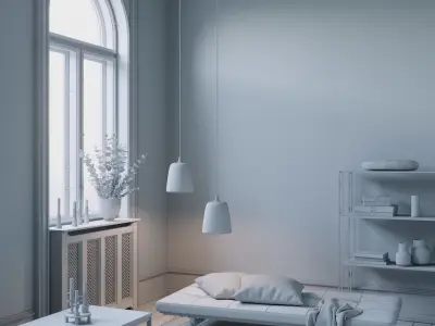 Twin Lamps interior scene 3D model