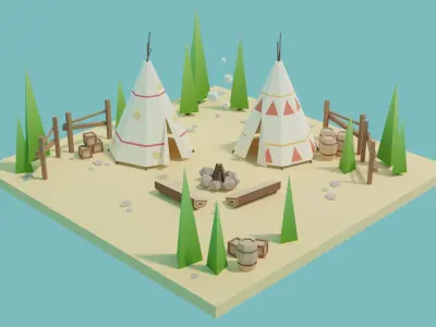 Isometric Traditional Indian Teepee Low-poly 3D model