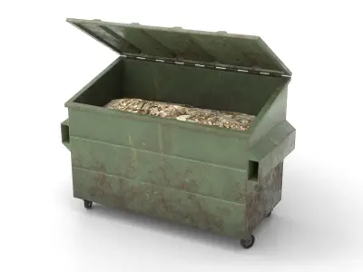 Dumpster trash can with  trash in it Free 3D model