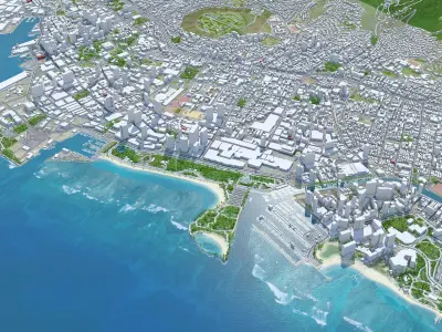 Honolulu Downtown Hawaii USA Low-poly 3D model