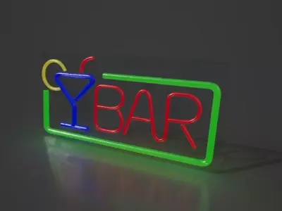 Small bar top neon bar sign Low-poly 3D model