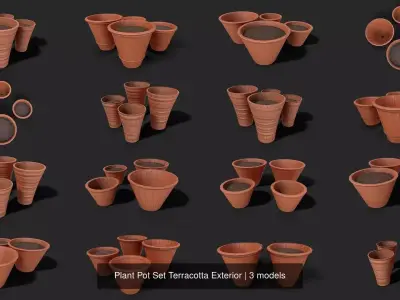 Plant Pot Set Terracotta Exterior 3D Model Pack