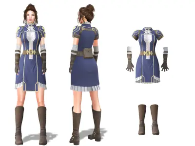 Female Steampunk Cosplay Dress Outfit Low-poly 3D model