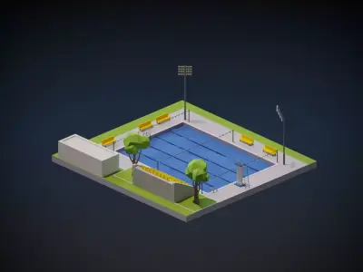 Swimming Pool Complex Low-poly 3D model