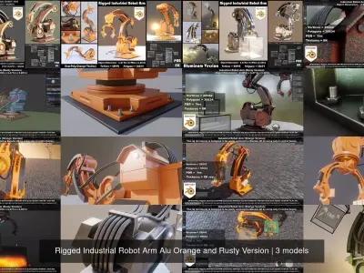 Rigged Industrial Robot Arm Alu Orange and Rusty Version 3D Model Pack