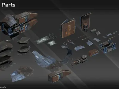 Scifi SpaceshipWreckage Debris Kit Low-poly 3D model