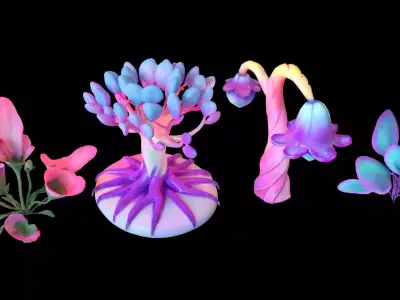 Stylized Fantasy Plants and Alien Flora Collection  Low-poly 3D model