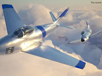  Single-Seat Jet Interceptor Silver Blue Flight Pose Simplified 