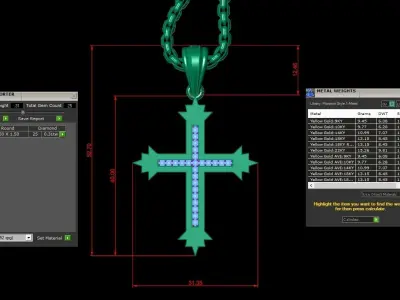 High Cross Pendant Light Gold 18K 3CP093 3D model