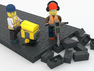 Lego two workers with tools 3D model