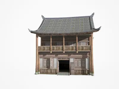 A dilapidated old house Low-poly 3D model
