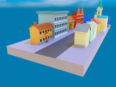 3D model of a cartoon stylized street Low-poly 3D model