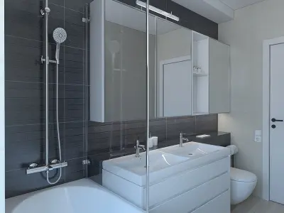 Amazing bathroom with dark mozaik  tiles 3D model