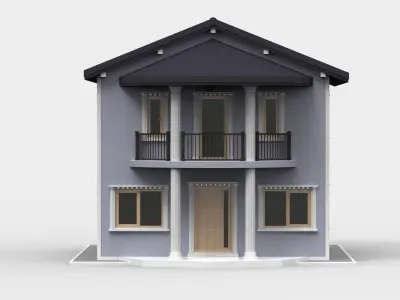 Blue House with one floor Greek columns 3D model