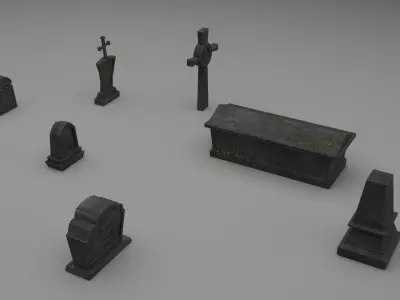 PBR TombStone gravestone with cross Low-poly 3D model