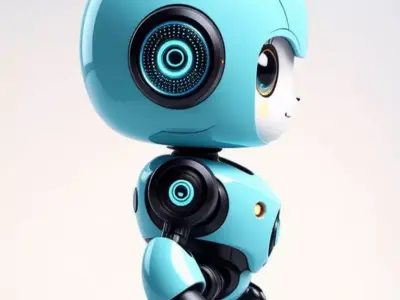 Cute Blue Robot 3D Model Big Eyes Friendly Smile Design Low-poly 3D model