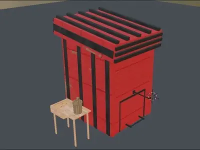 Wooden latrine with washing equipments Free 3D model