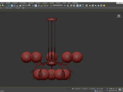 10 Bulb Modern Brass Pendant with Antler Arm Low-poly 3D model