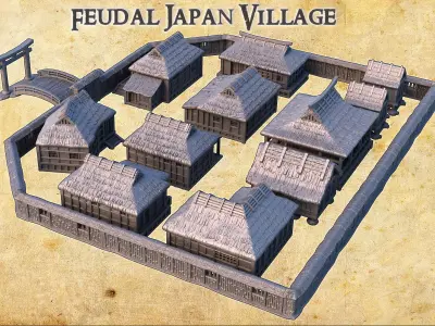 Feudal Japanese Village Tabletop Terrain 28 MM 3D print model