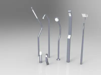Modern Street Lamp-Bollard Set 3D model