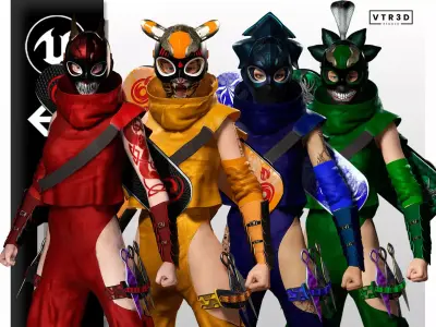 Ninja Assassin Girls Sci-fi Futuristic Realistic Stylized 3D Model Pack