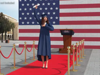  Graduate Woman with Cap and Gown Rigged 