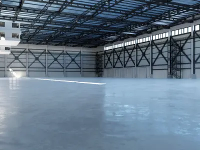 Industrial Hangar Hall Interior 3 Low-poly 3D model