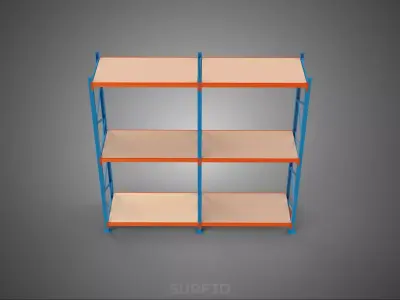 FRAME SHELF WOOD STEEL WAREHOUSE METAL SHELVES STORAGE RACK TRAY 3D model