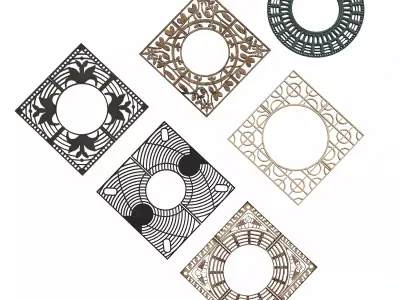 Set of 6 decorative tree grills 3D model