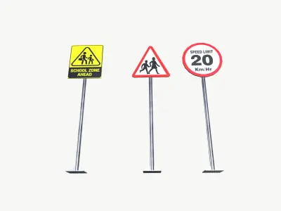 School Road Sign Boards 3D model