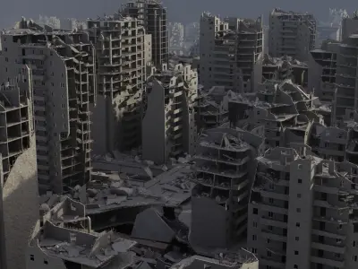 Post Apocalyptic Ruined City 3D Model Pack