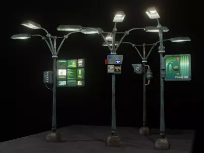 Low poly cyber punk streetlight set Low-poly 3D model